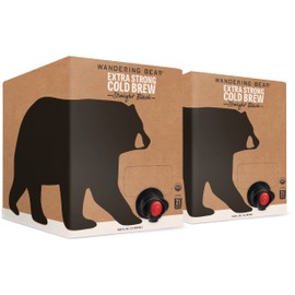 Wandering Bear Extra Strong Organic Cold Brew Coffee On Tap, Straight Black, 128 fl oz (1 gallon) - 2 Pack - Smooth, Unsweetened, Shelf-Stable, and Ready to Drink Cold Brew
