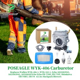 POSEAGLE WYK-406 Carburetor Replaces Walbro WYK-406-1, WYK-345-1, Echo A021003941, A021003942, A021001870 for Echo PB-770H, PB-770T, Shindaiwa EB770RT, EB770 63.3cc Backpack Blowers