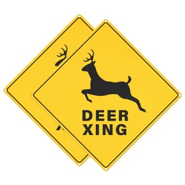 2 Pack Deer Xing Crossing Signs 18" x 18" Reflective Aluminum