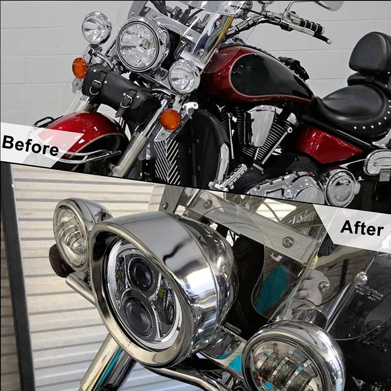 7in Silver Headlight Trim Ring Motorcycle Light for Touring Road