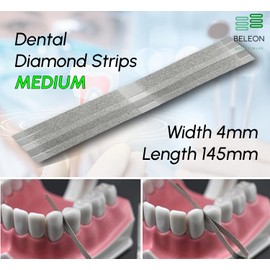 BELEON Dental Diamond Strips - Medium 5pcs 4mm x 145mm - Dental Stainless Steel Strips Abrasive for Contouring Teeth Sanding Strip Gross Reduction Polishing Teeth File Grinding Tooth Polisher