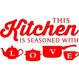 This Kitchen is Seasoned with Love for Kitchen Inspirational Saying Wall Stickers for Diningroom Kitchenware Decor Wallpaper Mural for Restaurant Cafe Home Decals 23 x 14 in (Red)