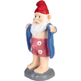 BRUBAKER Garden Gnome with Stand - Perverted Gnome with Bathrobe and Flower Underpants - Funny Garden Figure - Decoration Weatherproof for Garden Camping Garden Decoration for Outdoor Use - 24 cm