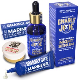 Gnarly Joe Complete Face Care. Gift Pack for Men. 30 ml Night Serum, 10 ml Marine Gel Eye Serum, and 10 ml Lip Balm.