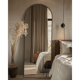 LadyNow Full Length Mirror, 58"x18" Arched Floor Mirror Freestanding, Floor Standing Mirror Full Body Mirror with Stand for Bedroom, Hanging Mounted Mirror for Living Room Cloakroom, Black