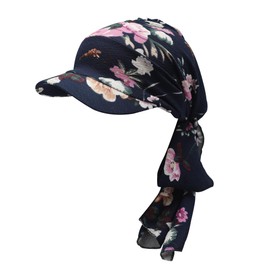 ZLYC Women's Chemo Headwear Brim Visor Hat Beanie Hat, Bound Floral Navy, Unit size