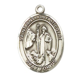 Small Sized Women's Pewter Saint Anthony of Egypt Medal Pendant on 18 Inch Rhodium Plated Lite Curb Brass Chain with Lobster Claw Clasp, Catholic Religious Necklace - Made in USA- Velvet Gift Box