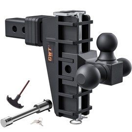 GWTAUTO Adjustable Trailer Hitch, Tri-Ball (1-7/8" x 2" x 2-5/16") Drop Hitch, Fits 2-Inch Receiver, 6 Inch Drop Hitch, 17000 LBS GTW-Class 3 Tow Hitch for Heavy Duty Truck, Black, Solid Ball Mount