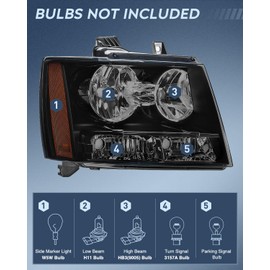 Nilight Headlight Assembly for 2007 2008 2009 2010 2011 2012 2013 2014 Chevy Avalanche Tahoe Suburban 1500 2500 Replacement Headlamp Bumper Lamp Set Black Housing Amber Reflector Smoked Lens