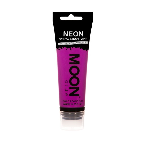 Moon Glow Super Size Neon UV Face & Body Paint - With Sponge Applicator (Intensive Purple, 75ml)