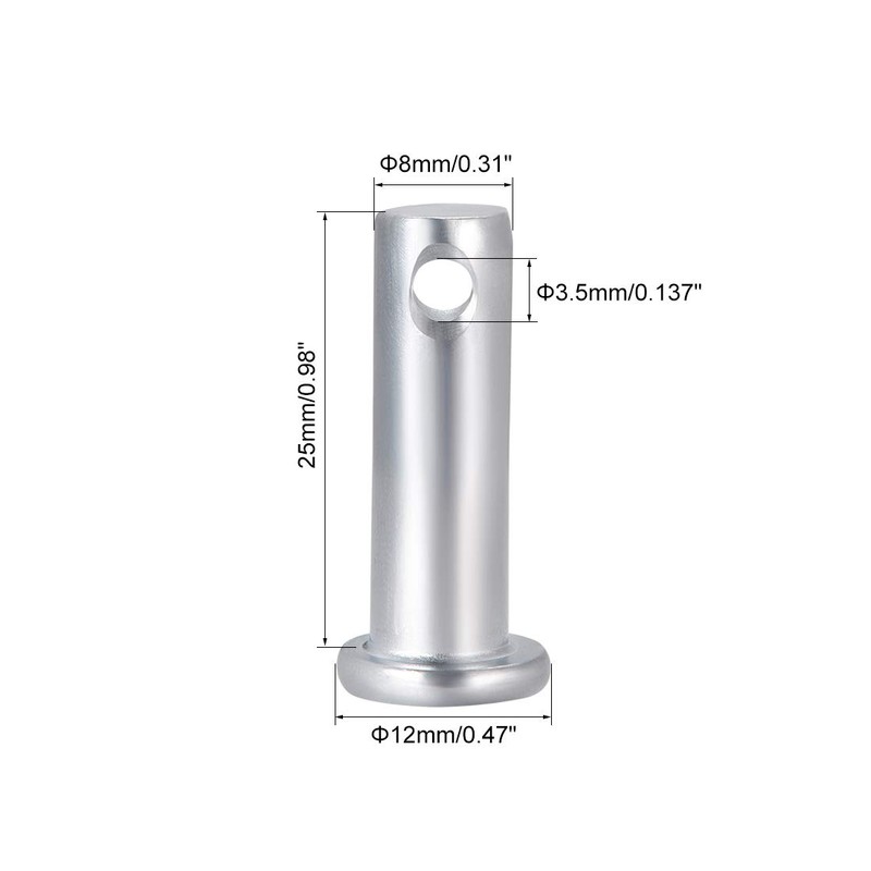 uxcell Single Hole Clevis Pins,8mm x 25mm Flat Head Zinc-Plating