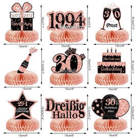 Voxisroma 30th Birthday Women 9 Pieces Rose Gold Pink Honeycomb Centrepiece Table Decoration Birthday, 30th Birthday Decoration, 30th Birthday Party Decoration Supplies, Gifts for Women for Birthday