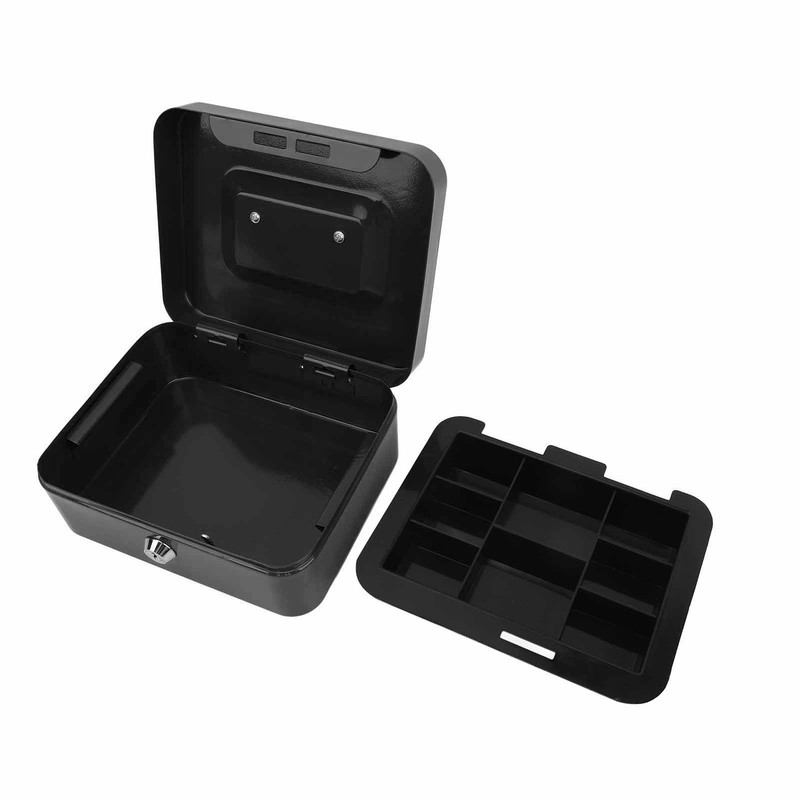 Small Locking Cash Box Portable Double Layers Safe Metal Money