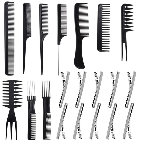 Faburo 20 PCS Hair Combs Set Hair Stylists Hir Cips Professional Styling Comb & Care Clip Set, Anti-static Barber Comb Hair Dying Accessories Men Women Salon & Home