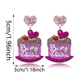 Acrylic Double Heart Valentines Earrings Hot Pink Heart Statement Earring for Women Valentine's Day Mother's Day (Style E)