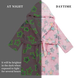 KAKU NANU Girls Dressing Gown Boys Bath Robe Girl's Robes Fleece Fluffy Dressing Gown Kids Pink Toddler Dressing Gown with Hooded 5 6 Years