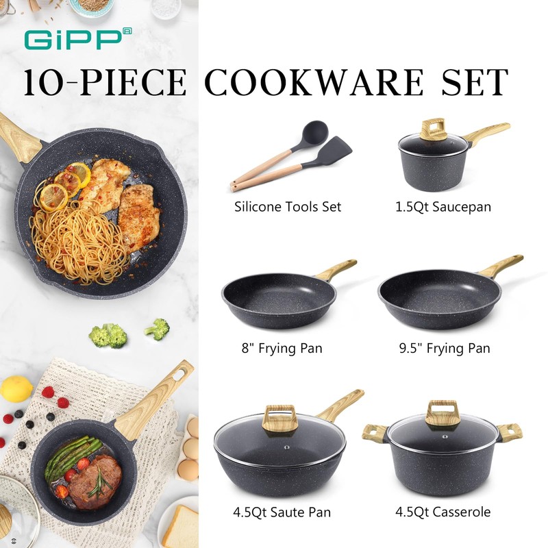 GiPP Pots and Pans Set Non Stick - 10 Pcs