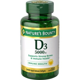 Nature’s Bounty Vitamin D3 Softgels, 125 mcg (5000 IU), 240 Count