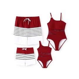 PATPAT Family Matching Swimsuits: Boys' Bathing Suit Quick-Dry Swim Trunks with Elastic Waistband - Daddy and Son Matching Beach Board Shorts for Summer Vacations, Burgundy, Boy, 3-4 Years