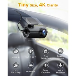 GKU 4K Dash Cam,Dash Cam Front with UHD 2160P, DashCam Built-in WiFi, 24H Parking Monitor,Night Vision,WDR,170° Wide Angle,Loop Recording,G-Sensor,DashCam Includes 64GB SD Card,Supports 256GB Max