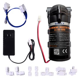 Self-Priming Booster Pump Kit for RO Reverse Osmosis Systems Up to 100 GPD, Includes 24V DC Pump, Low & High Pressure Switches, Quick-Connect Fittings, Works with Wells and Storage Tanks