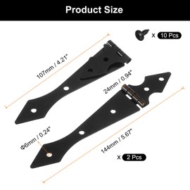 sourcing map 2Pcs Strap Hinges, 5.7 Inch Shed Door Hinges Heavy Duty Gate Hinge Tee Hinge with Screws for Wooden Fences Yard Doors Barn Gate, Black