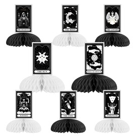 Sursurprise Tarot Cards Party Decorations, 8Pcs Tarot Cards Honeycomb Centerpieces Table Topper Decor, Gothic Halloween Witchy Mystic Occult Astrology Celestial Ouijia Board Party Supplies