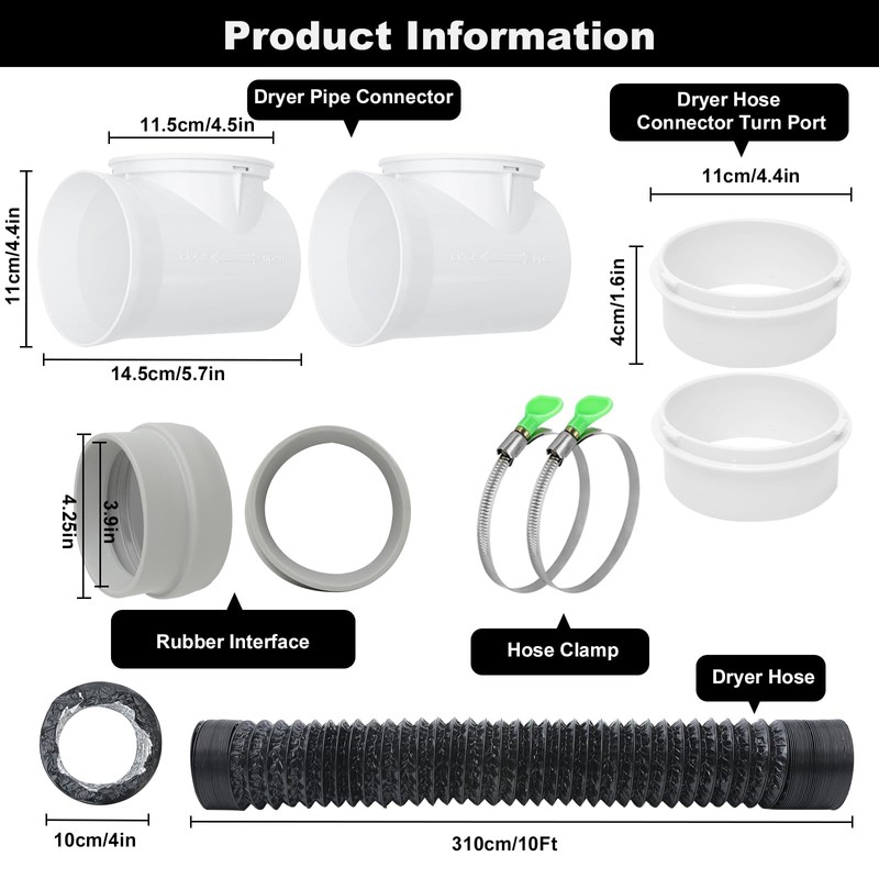 4Inch Dryer Vent Hose 10FT, Rubber Interface Dryer Vent Connector
