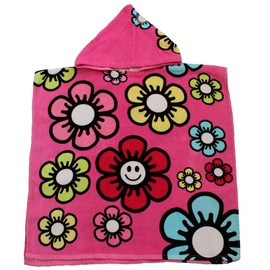 Poncho Buddy Smile Pink Flower Childs Hooded Beach Bath Swim Towel UPF 50+