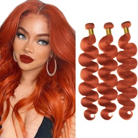 Color 350 Bundle Ginger Body Wave Human Hair Bundles Ginger Orange 3 Bundles 12 14 16 Inch Color 350 Ginger Body Wave Bundle For Black Women Orange Hair Weave
