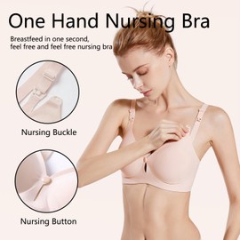 Maternity Nursing Bra Wireless Seamless Maternity Bra Breastfeeding Bras Pregnancy Sleeping Bralette Bras Natural Shape, Adjustable Shoulder Strap & with Button Closure M-3XL White