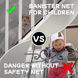 Banister Guard for Kids, Pets, Toys, Safety Netting for Balcony,19.7 ft L x 2.56 ft H, Mesh Netting Safety Net for Balcony Rail Stair, Stairway Net Baby Safety Products for Indoor & Outdoor (Black)