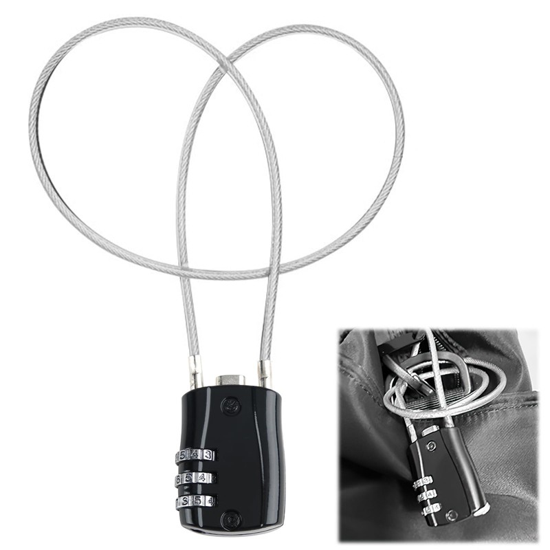 3 Digit Combination Padlock with 20inch (50cm) Steel Cable, Mini