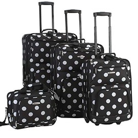 Rockland Polka Softside Upright Luggage Set, Expandable, Lightweight, Black Dot, 4-Piece (14/19/24/28)