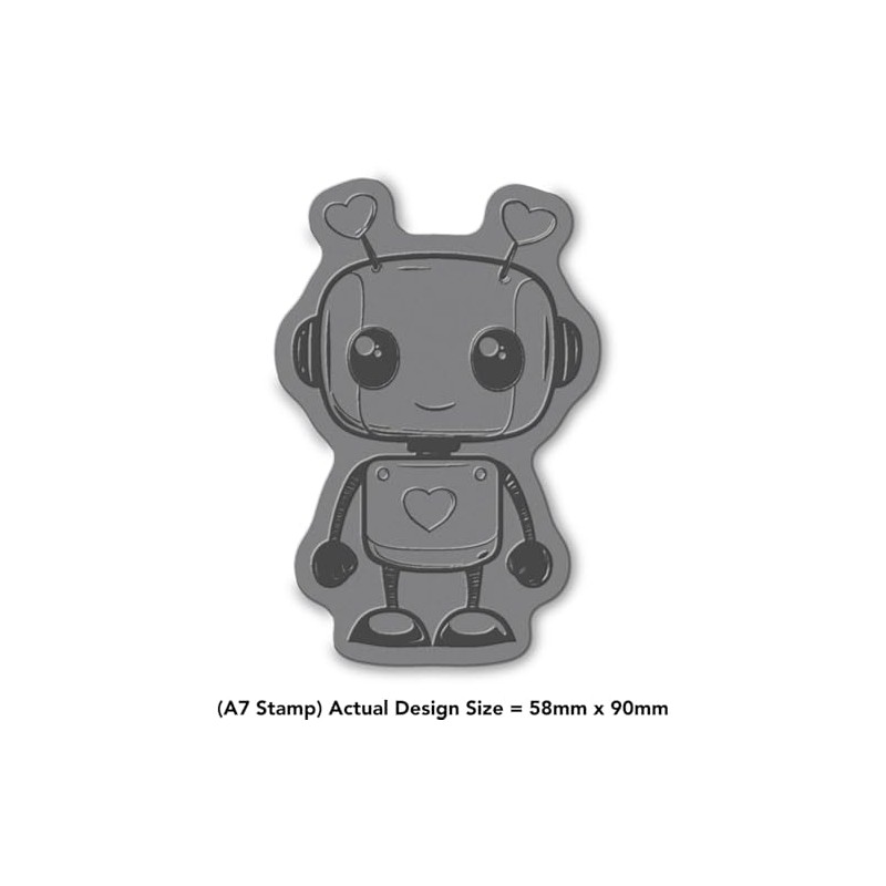 'Cute Love Robot with Hearts' Rubber Stamp - Unmounted Design
