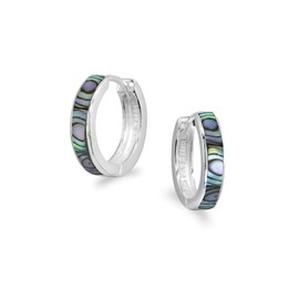 Sterling Silver Tiny Small Abalone 15mm Round Huggie Hoop Earrings for Women