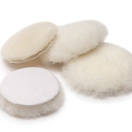 Hofbrucker Polishing pad set made of lambskin as polishing attachment, 4 polishing discs, round, 80 mm, with Velcro