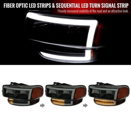 Instyleparts Headlights with LED Sequential Signal Lights (Black Housing/Smoke Lens) Made for and Compatible with 99-06 GMC Sierra Denali/07 Sierra Classic Denali/00-06 Yukon/XL Denali
