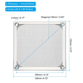 PATIKIL 120 mm Fan Filter Grille with Screws 2 Pack Aluminium Frame Stainless Steel Mesh Dustproof Cover for Computer Case Silver