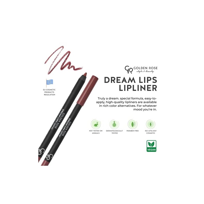Golden Rose- Dream Lips Lipliner: lápiz labial duradero, altamente pigmentado