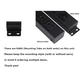 16” Hardwired Power Strip (NO Power Cord), 6 Vertical Tamper Resistant Outlets (NEMA 5-15R - NOT 20Amp), with Ears (with mounting tabs on Both Ends)