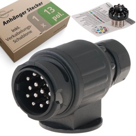 fouraces Trailer Plug 13 Pin - 13 Pin Black - Includes Wiring Template - 13-Pin Trailer Plug for Trailer Socket