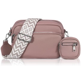 GASSDA Women's Crossbody Bag, Small Shoulder Bag, Women's Wide Strap, PU Leather Handbag with Removable Shoulder Strap, B-Dark Pink, 当代
