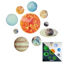 10 Planets Solar System Wall Sticker Luminous Set for Wall Decoration, Luminous Stickers Sun Earth Fluorescent Wall Sticker Space Universe Space Glow-in-the-Dark Wall Sticker for Children's Room