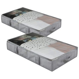 Onlyeasy Breathable Under Bed Storage Bags with 4 Reinforced Handles and Sturdy Side Wall, 2 Pack Eco-friendly Underbed Clothing Blankets Organizer with 2 Strong Zippers, Herringbone Grey, MXRUBBSS2P