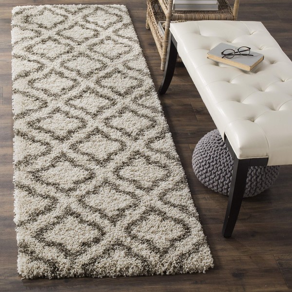 SAFAVIEH Hudson Shag Collection SGH284A Moroccan Non-Shedding Living Room Bedroom Dining Room Entryway Plush 2-inch Thick Runner, 2'3" x 8' , Ivory / Grey
