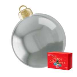 Outdoor Christmas PVC Inflatable Balls Silver 24 Inch Giant Ball for Decorated Ball Ornaments Giant Christmas Blow Up Jumbo Ball Xmas Blow Outdoor Outside Holiday Yard Lawn Decor (Silver)