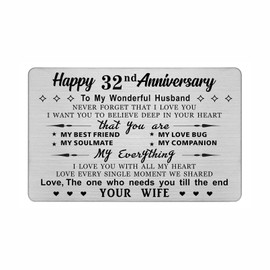DEGASKEN 32nd Wedding Anniversary Card Husband Him, I Love You With All My Heart, 32 Year Metal Keepsake Gifts for Men