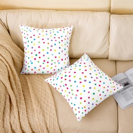 Set of 2 Polka Dots Throw Cushion Covers, 40 x 40 cm, Colourful Dots, Round Cushion Covers, Cartoon Geometric Printed Children's Girls Soft Cushion Covers, Purple Green Circle Decorative Cushion
