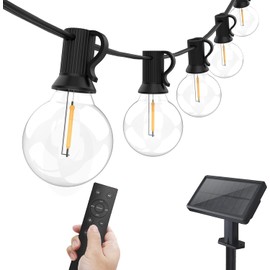 YI LIGHTING 27FT 25-Bulb Solar Powered Outdoor String Light with Shatterproof G40 LED Bulbs Remote Control for Patio Yard Garden Umbrella